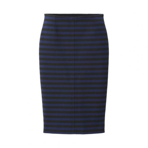 Uniqlo Medium Black & Blue Striped Pencil Skirt - Picture 1 of 6